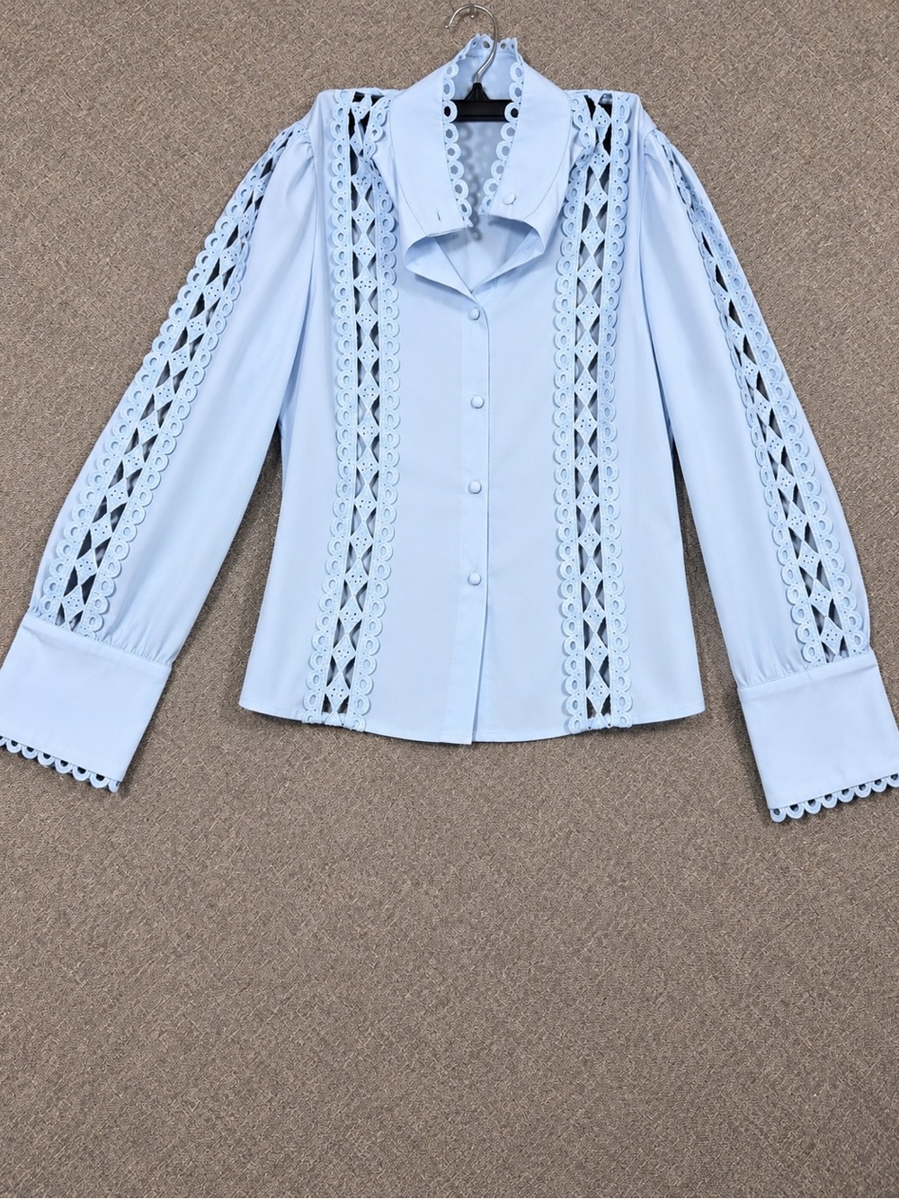 SHEIN Light Blue Lace-Trim Button Down Shirt